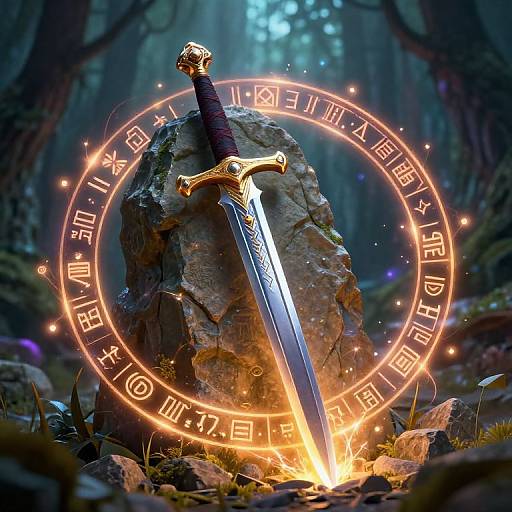 Enchanted Sword in Mystical Stone