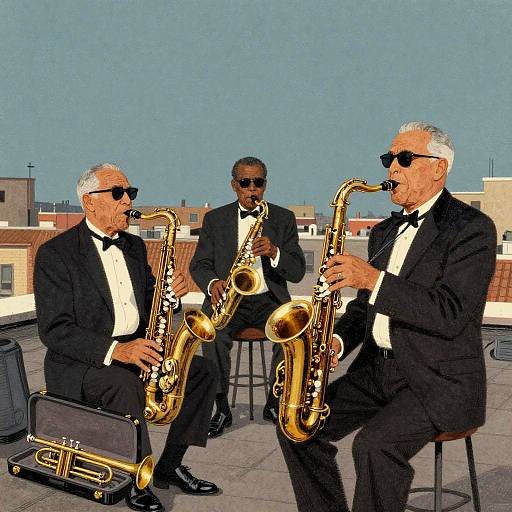 Retired Jazz Quartet Rehearsing on Rooftop