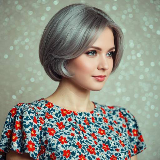 Woman in 1970s Soviet Floral Dress with Short Gray Hair