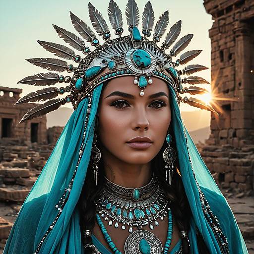 Desert Nomad Priestess in Turquoise Headdress