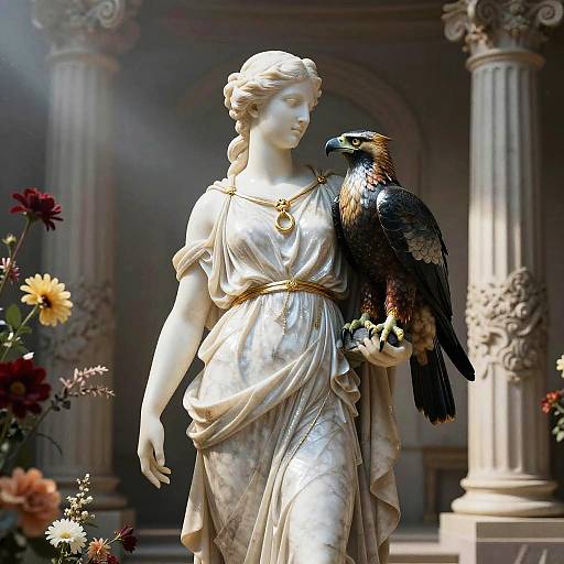 Neoclassical Goddess with Raptor Companion