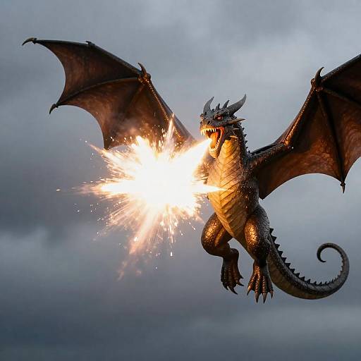 Dramatic Dragon Launching Explosive Energy Burst