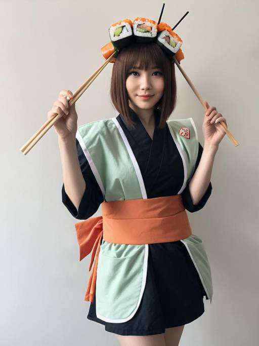Woman in Sushi Roll Costume with Chopsticks