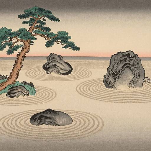 Serene Zen Garden Woodblock Print