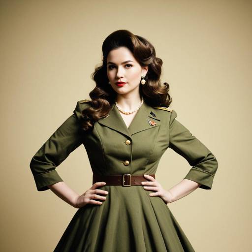 Woman in Vintage Military Style Dress