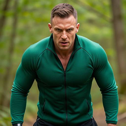 Focused Athlete in Vibrant Forest