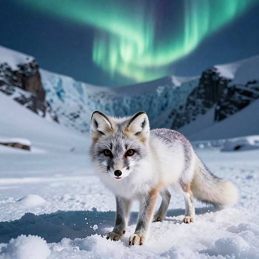 Playful Arctic Fox Beneath Aurora Cliffs