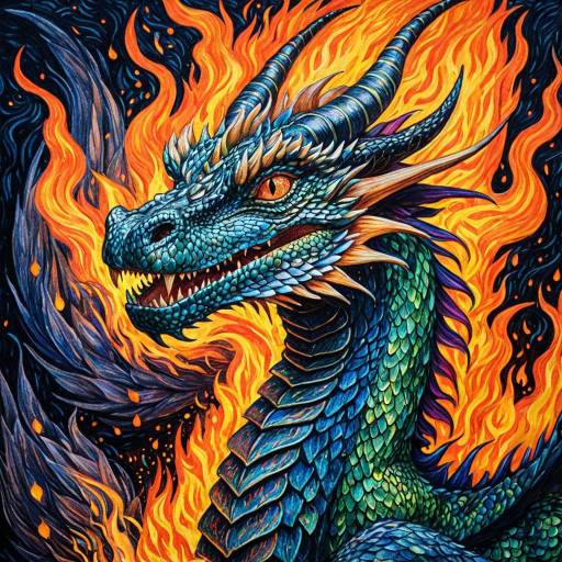 Vibrant Neo-Impressionist Dragon Illustration