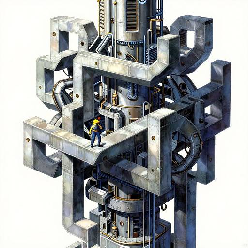 Futuristic Escher-Inspired Mechanical Climb