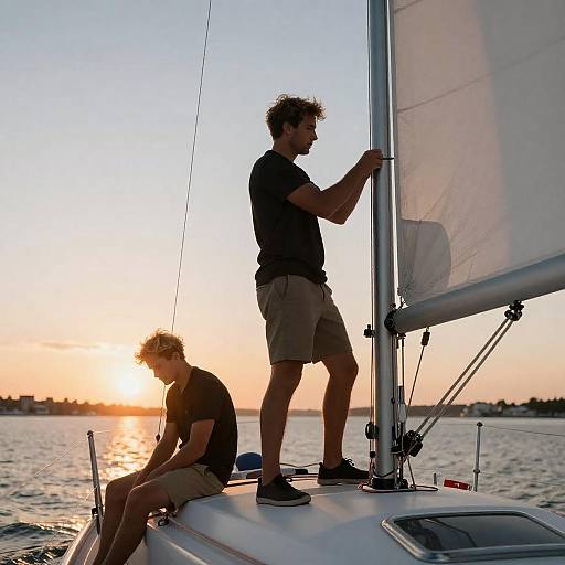 Sunset Sail: Two Men on Deck
