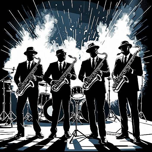 Silhouetted Jazz Band with Saxophones