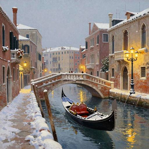 Snow-covered Venetian Canal with Gondola