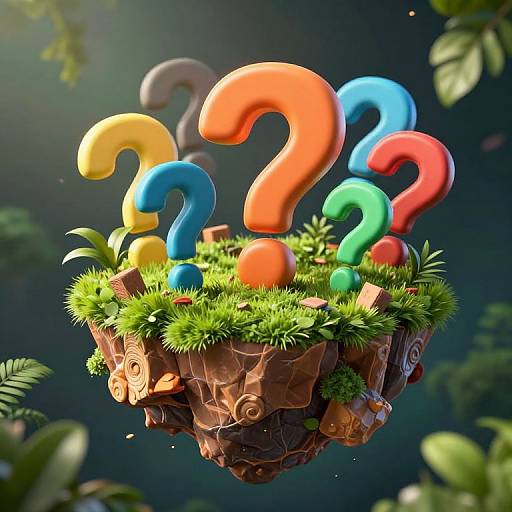 Surreal Floating Island with Question Marks