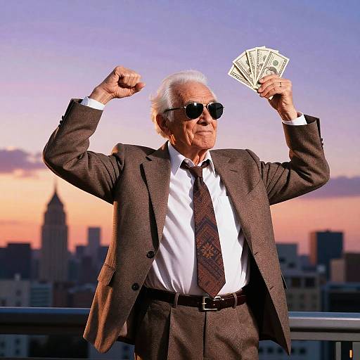 Confident Old Man Flexing Money