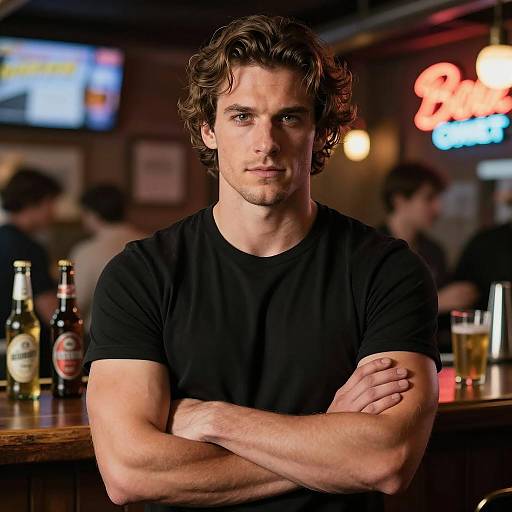 Confident Man at Neon Bar Scene