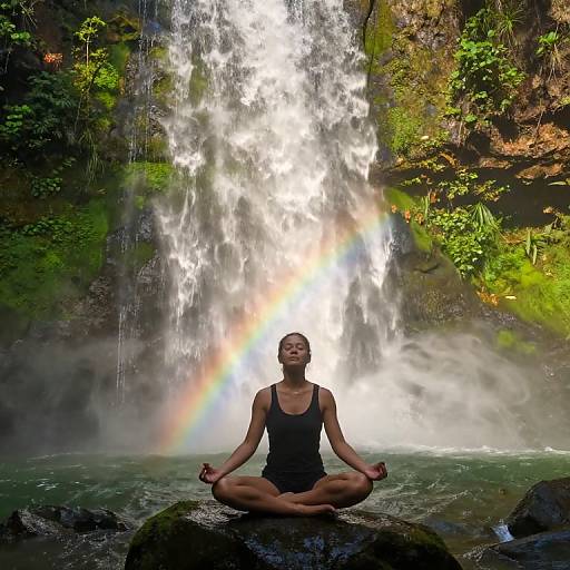 Meditation Beneath a Vibrant Waterfall