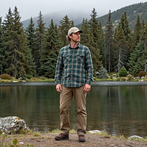 Man by Serene Mountain Lake