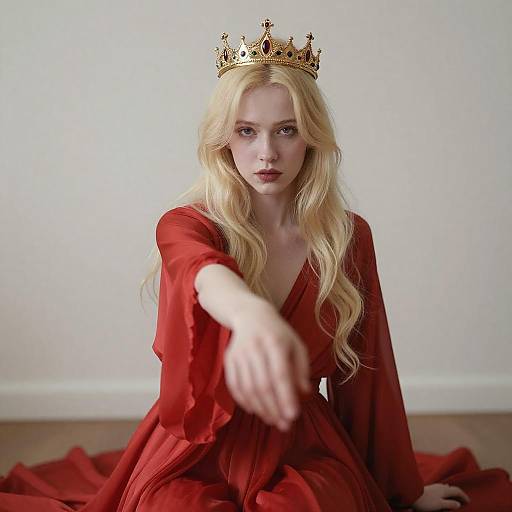 Blonde Queen in Red Dress