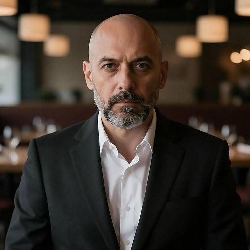 Serious Middle-Aged Man in Black Suit