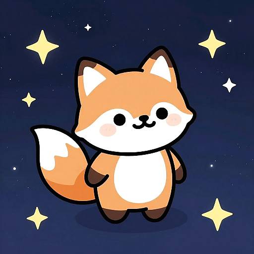 Cheerful Cosmic Fox Cartoon Drawing