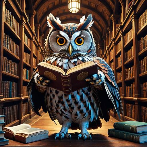 Whimsical Owl Professor in Enchanted Library