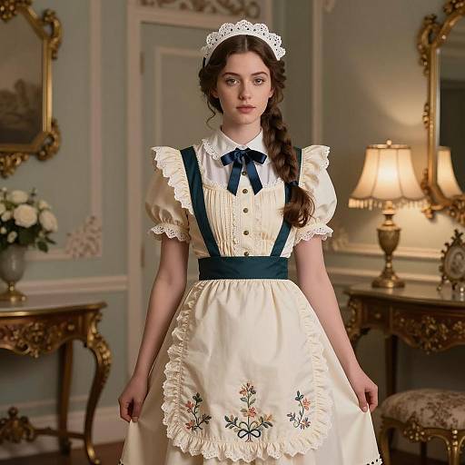 Victorian Maid in Elegant Cream Dress