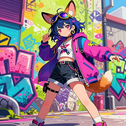 Vibrant Anime Girl with Dog Ears
