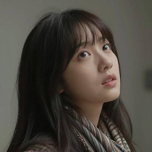 Intense Woman with Dark Hair and Scarf