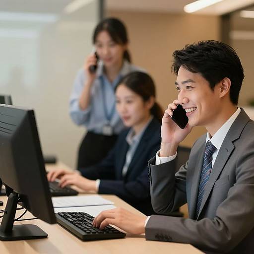 Asian Hotel Staff Communicating Cheerfully