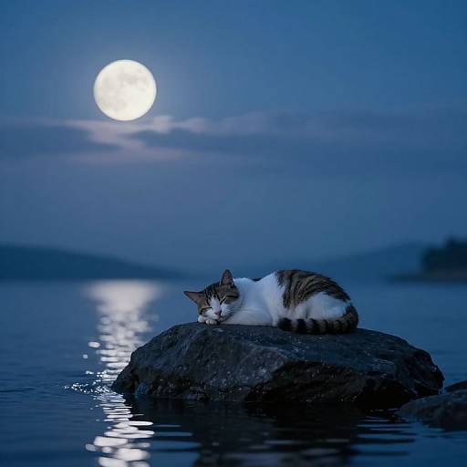 Peaceful Night with Sleeping Cat