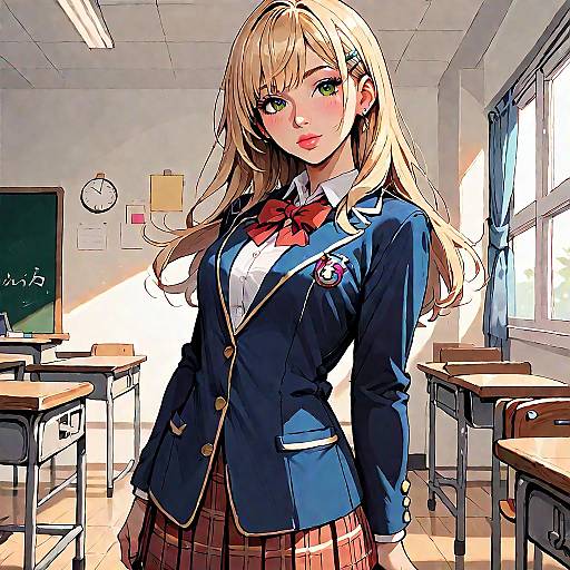 Anime Schoolgirl in Classroom