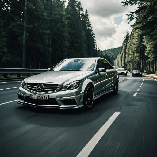 Tuned Mercedes Sedan Driving on Forest Road