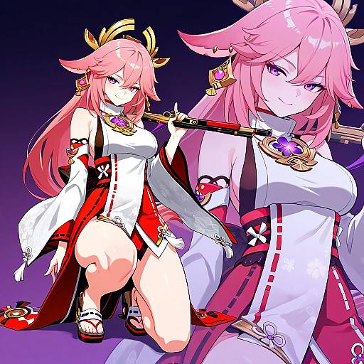 Yae Miko with Weapon Pose