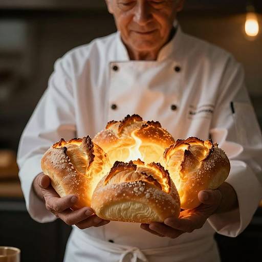 Elderly Chef with Glowing Bread