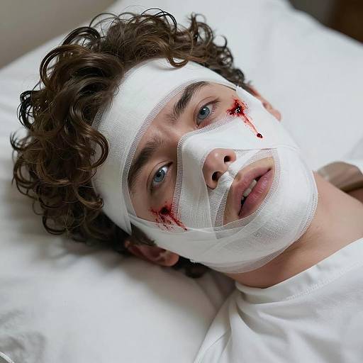 Injured young man with facial bandages