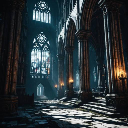 Victorian Gothic Cathedral Interior with Volumetric Lighting