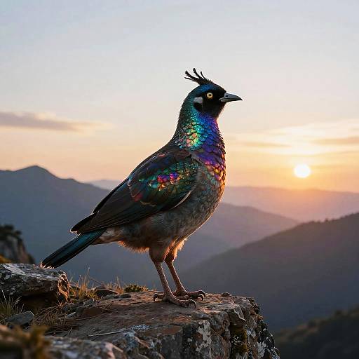 Iridescent Half-Bird Human at Sunrise