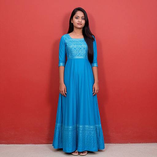 Woman in Blue Veeragase Dress