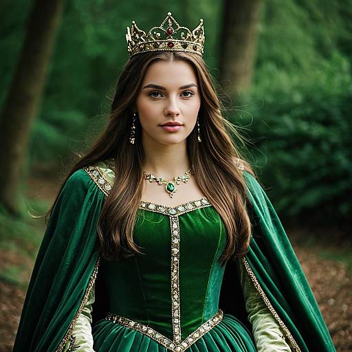 Medieval Princess in Green Dress and Crown