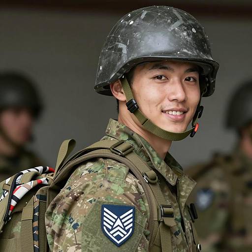 Smiling Soldier in Olive Green Uniform