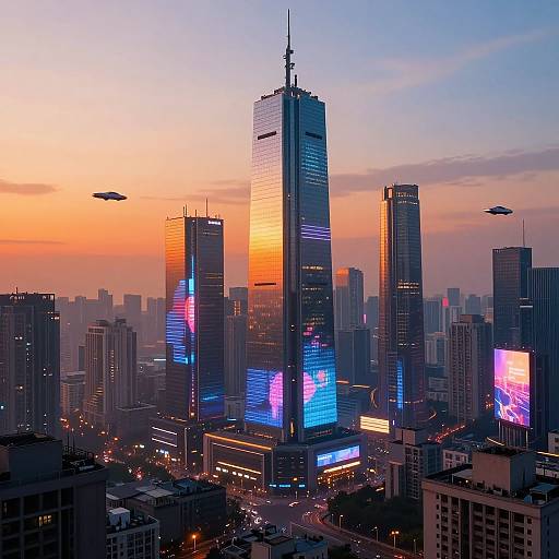 Futuristic City Skyline at Sunset