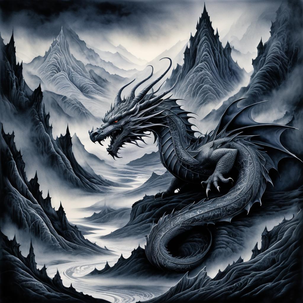 Intricate Ink Illustration of a Dragon