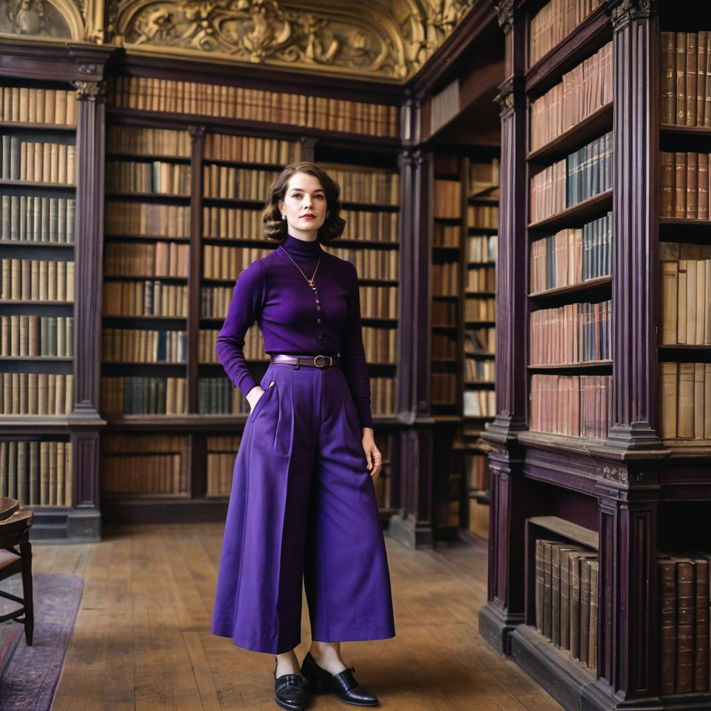 Studious Woman in Vintage Library Attire