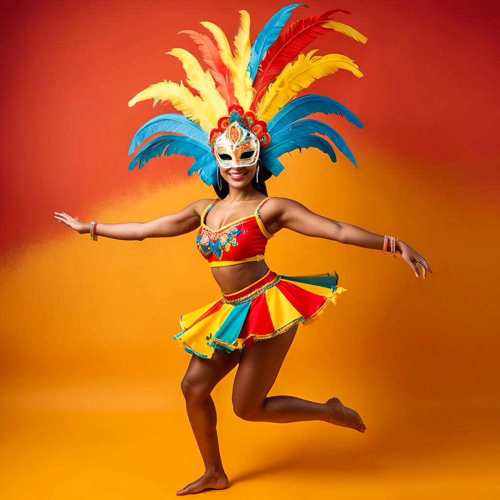 Cheerful Dancer in Vibrant Carnival Costume