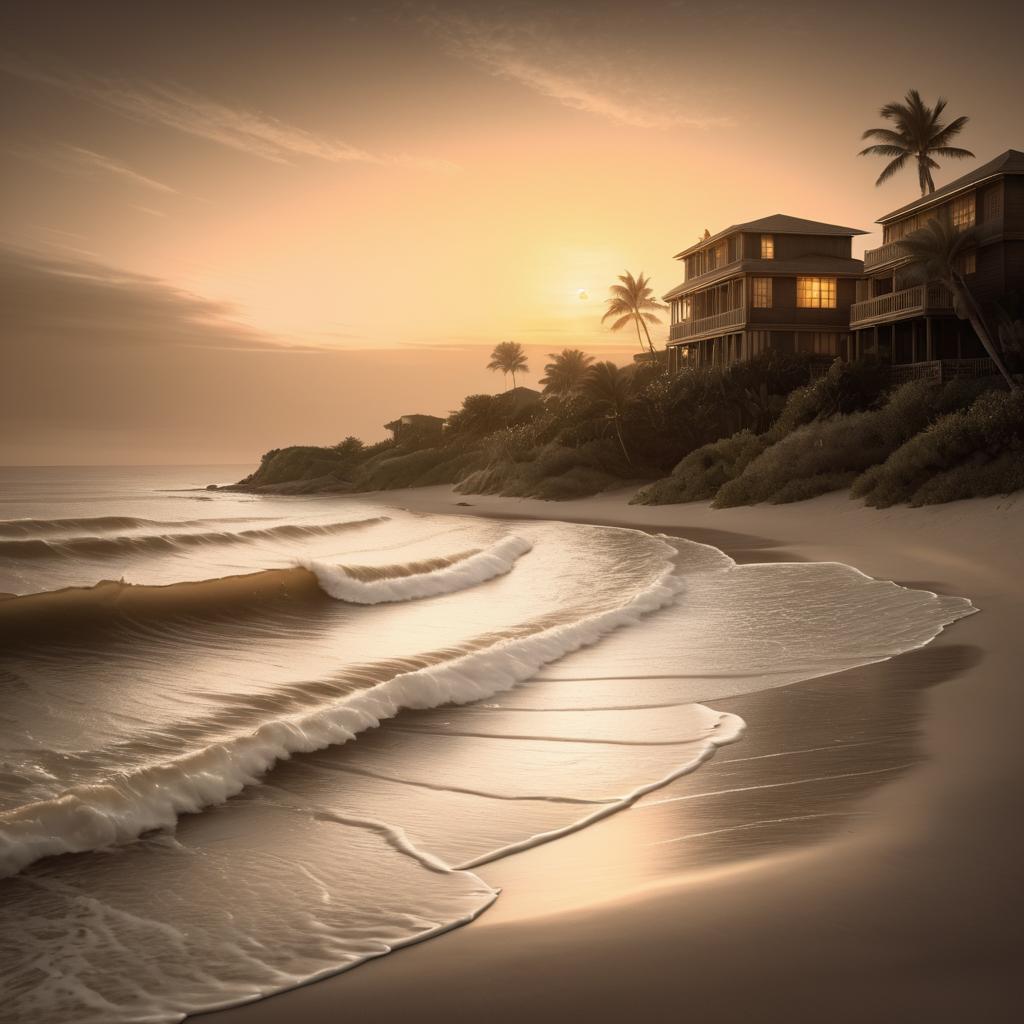 Twilight Serenity: A Daguerreotype Beach