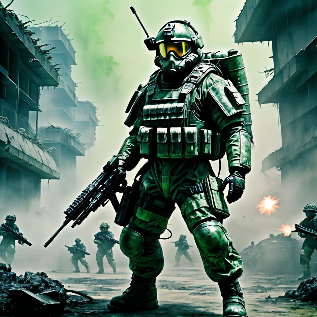 Dystopian Soldier in Toxic Battlefield