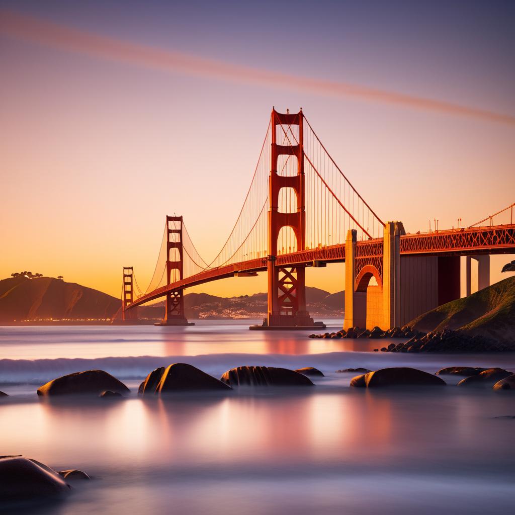 Hyperrealistic Golden Gate Bridge Sunset