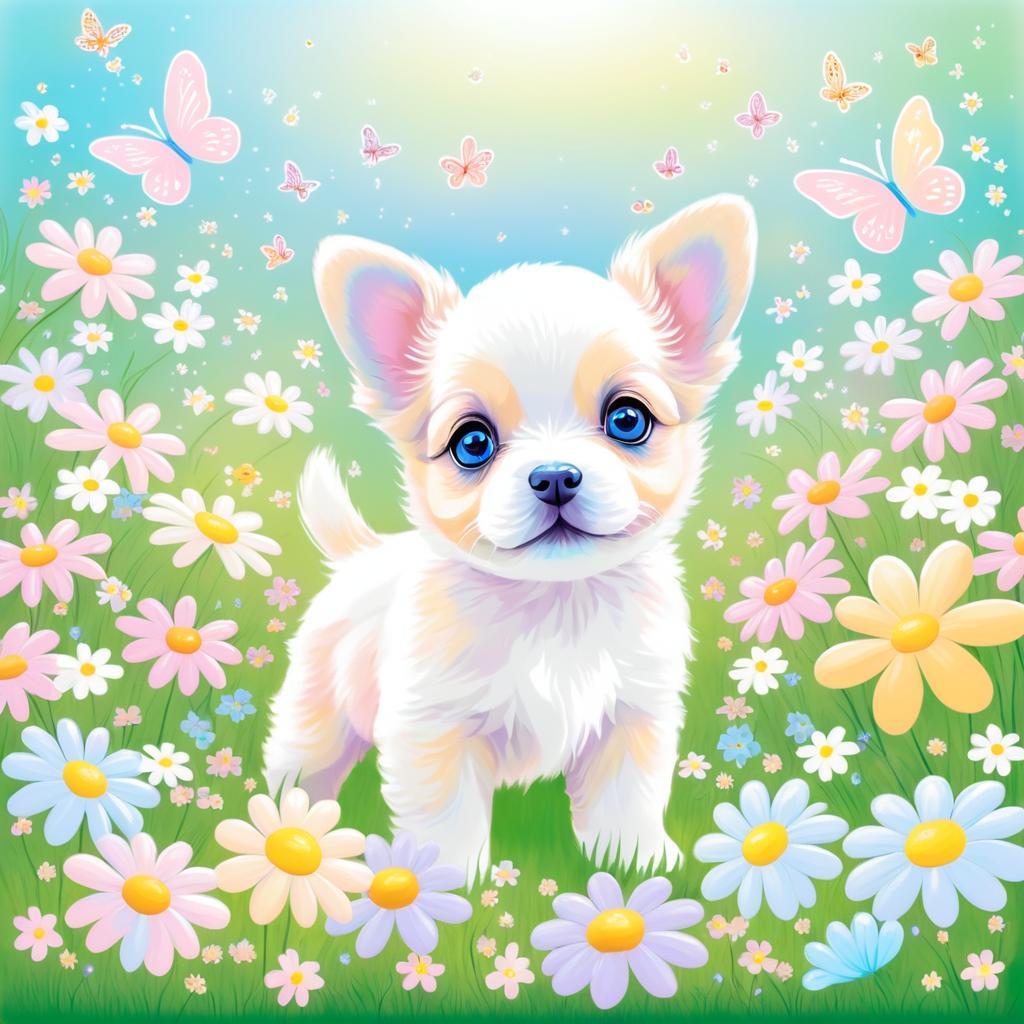 Whimsical Puppy in a Flower Garden