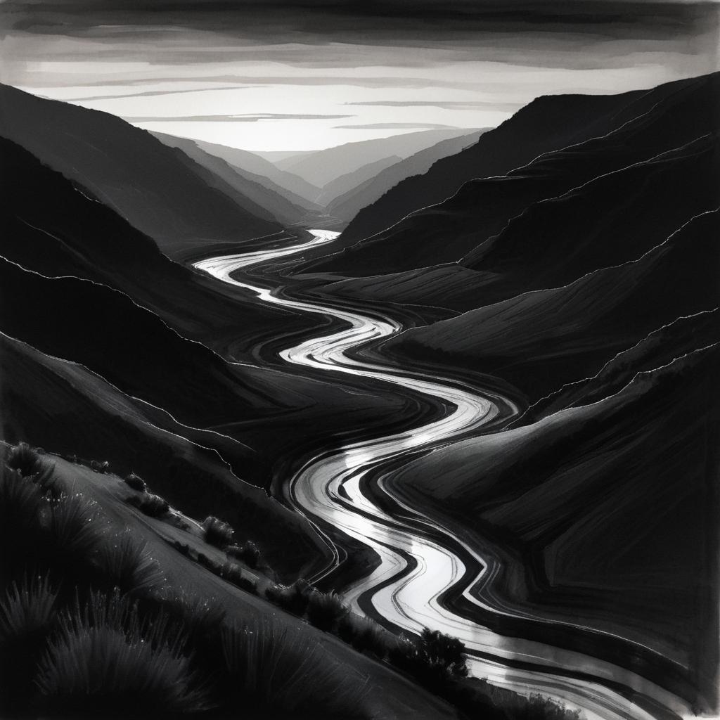 Twilight Valley: Dark Charcoal Sketch