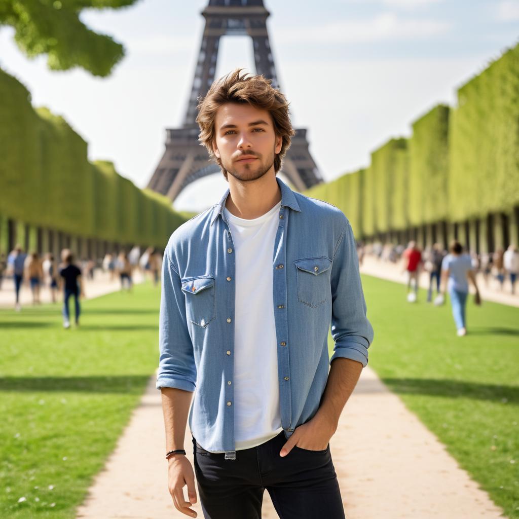 Young French Man at Eiffel Tower